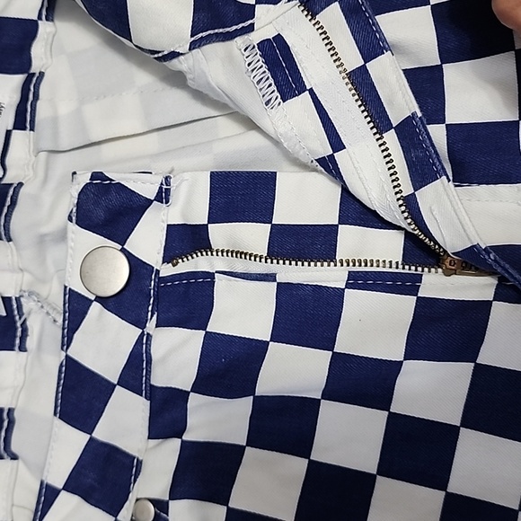 Checked Stretchy Wide Flare in Blue & White, A Beautiful Soul, Long Sz 12 - Picture 5 of 9